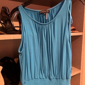 1. State Blue Pleated Smocked Tank Top